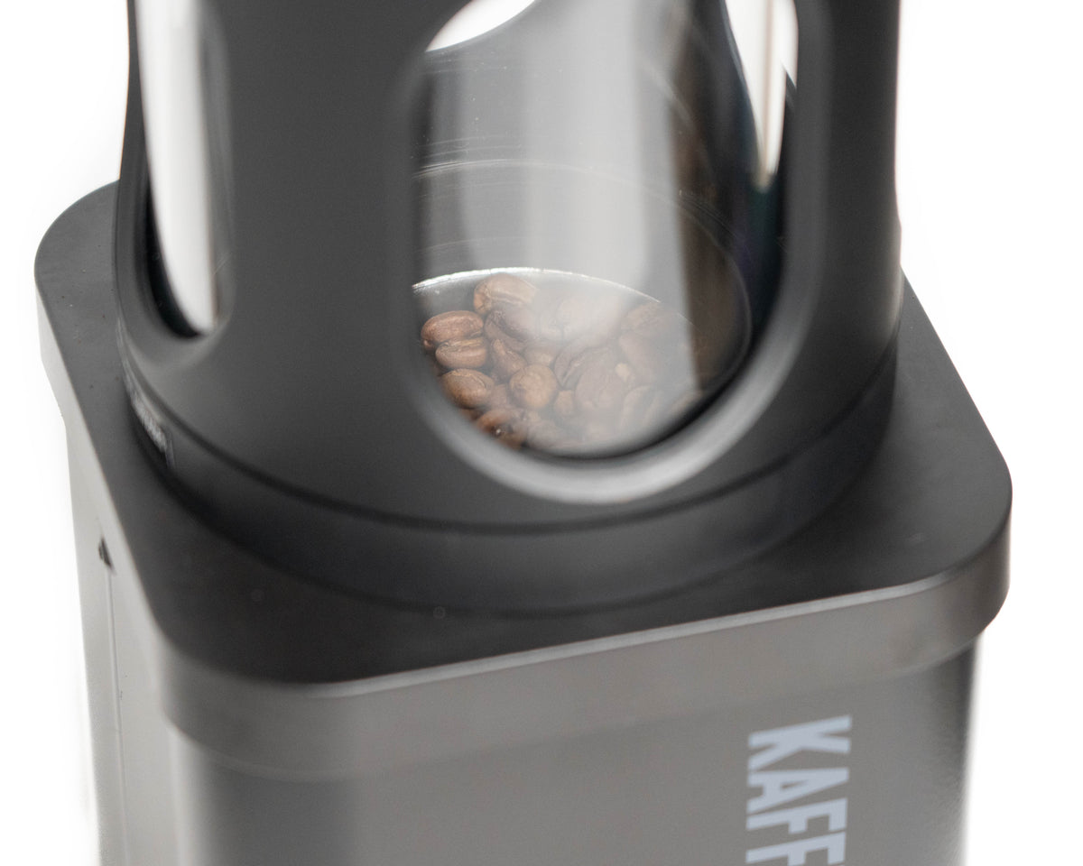 Kaffelogic Nano 7e roasting chamber with green coffee beans